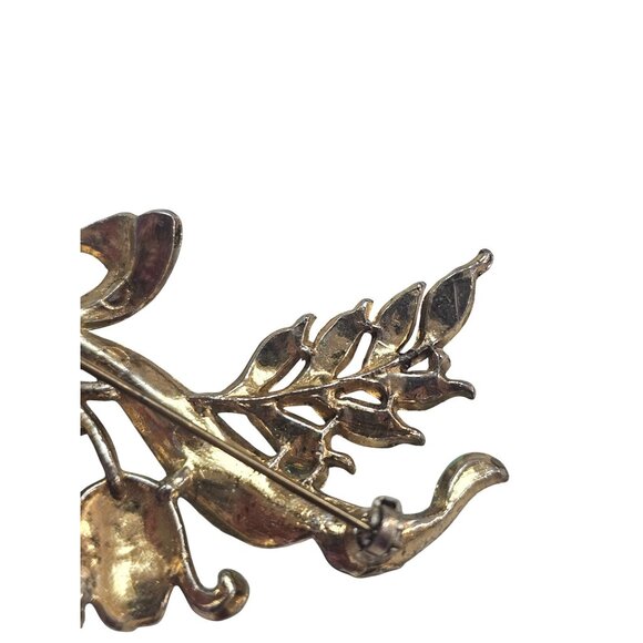 Vintage Enamel Tulip Brooch With Rhinestones Gold-Tone Floral Pin Green & Multic - Picture 10 of 16